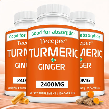 Herbal Supplement with Tecepec Label, Turmeric Ginger and Black Pepper 2400mg Capsules, 120 Count