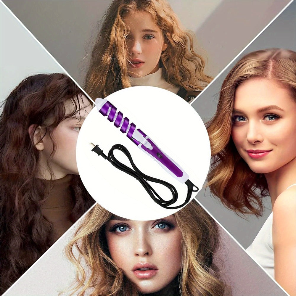 Spiral-Guide Corded Curling Wand with Swivel Power Cable, Two Hair Clips and Comb in Three Colors