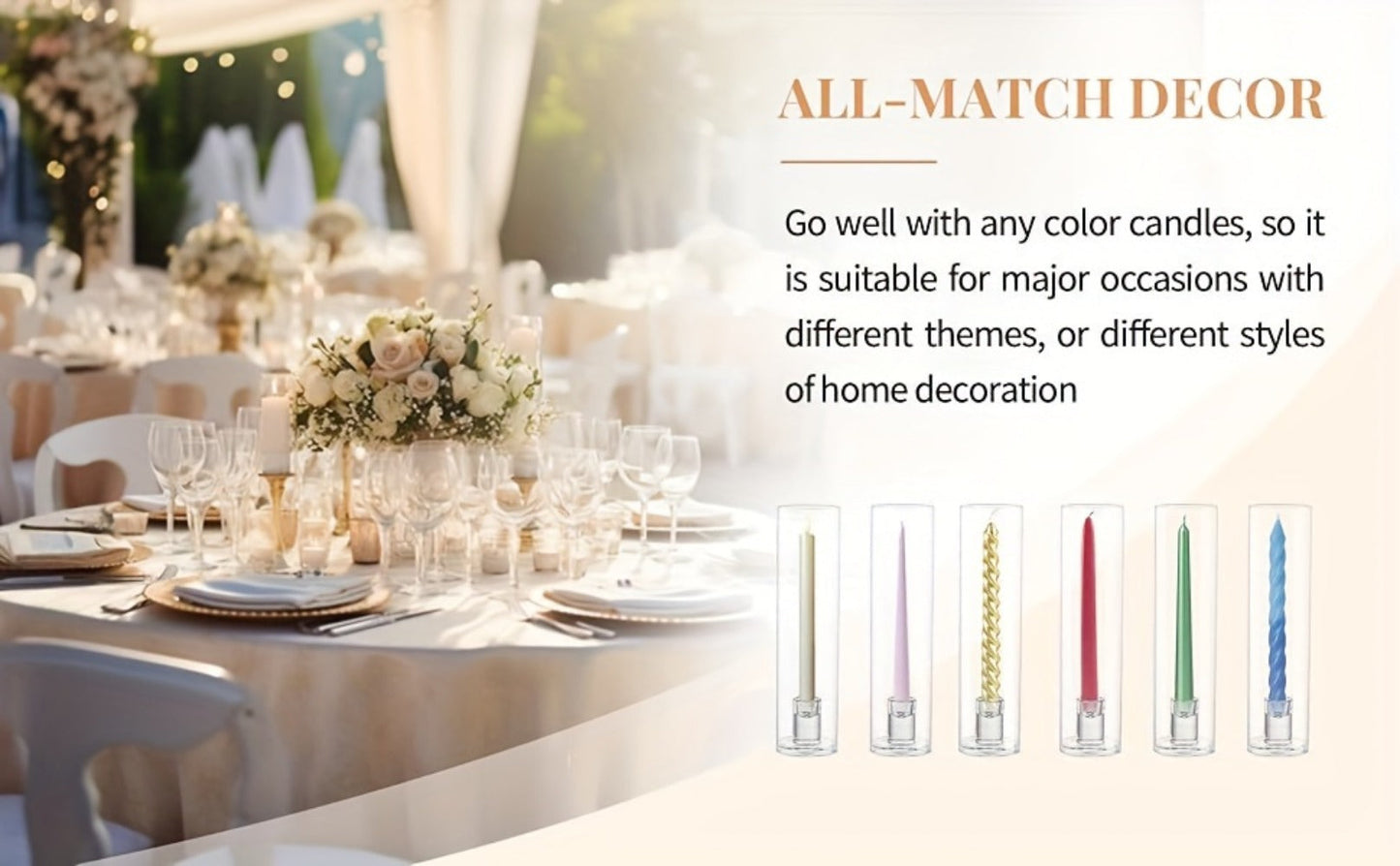 Hurricane Glass Candle Holders for Taper Candles | 11.8 Inch Tall Clear Cylinder Windproof Candlestick Stand for Wedding, Party, Christmas, Halloween & Home Decor - 2pcs / 10pcs Set