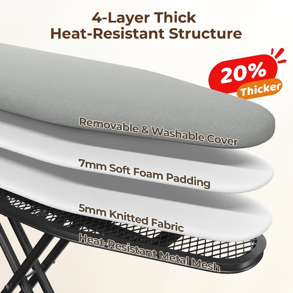 Ironing Board Full Size Foldable Height Adjustable with Clothes Rack Cord Holder 4-Layer Pad Heavy Duty Steel Legs for Laundry Room Living Room Dorm