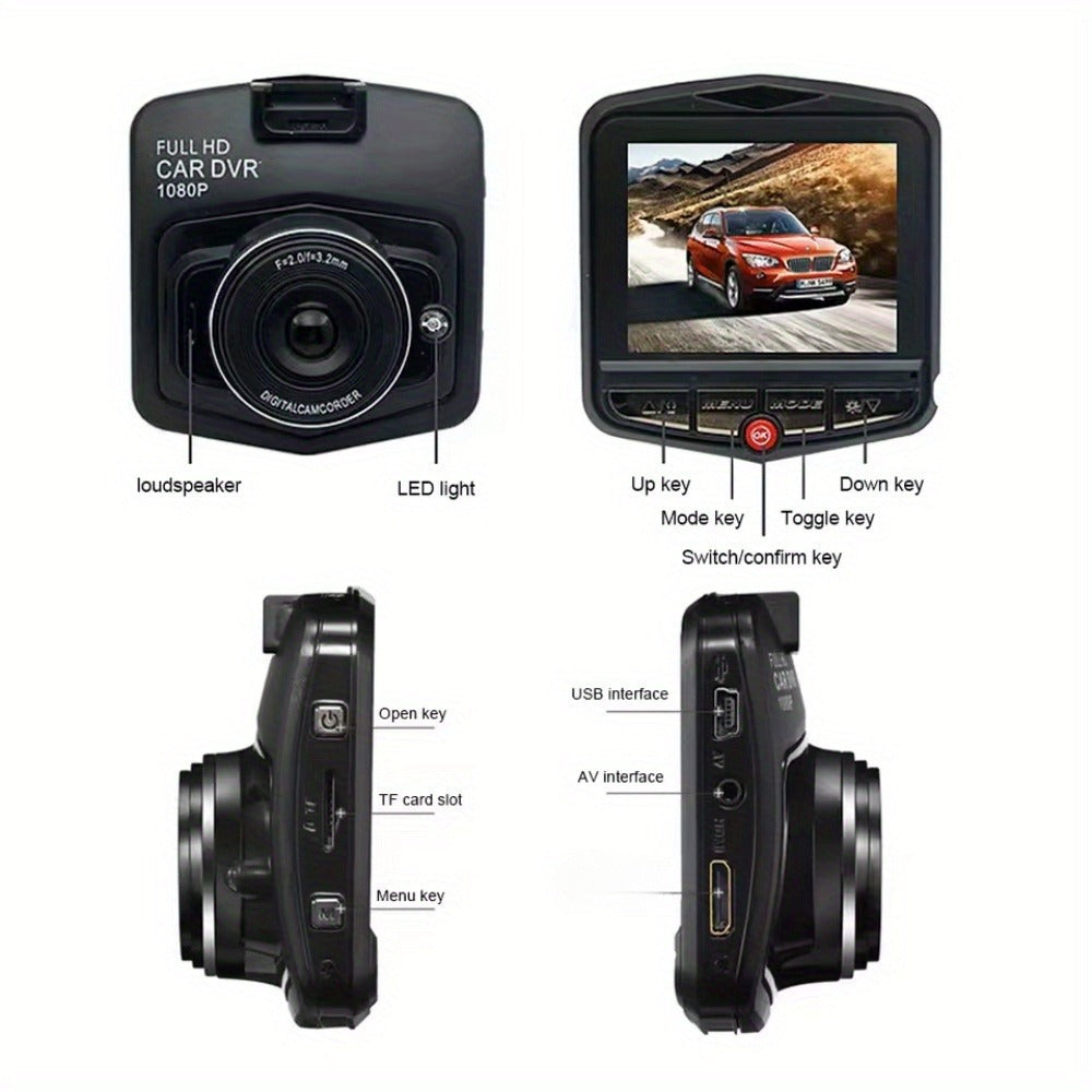 1080P Dash Cam for Cars - 2.2" LCD Display, Continuous Loop Recording, 24/7 Parking Surveillance, Motion Detection, No Battery Required, Universal Vehicle Dashboard Camera
