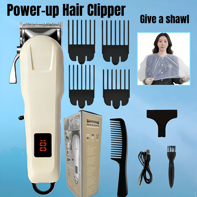 Hair Clipper Kit with Scissors for Home & Salon — Professional Stainless Steel Blade, Digital Display, USB Rechargeable Hair Cutting Set, Complete Grooming Kit, Gift for Father's Day & Birthdays
