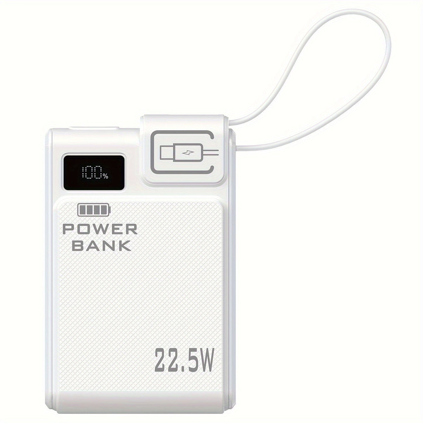 Power Bank 10000mAh 22.5W Fast Charging with Built-in USB-A USB-C Cables – 3 Ports LED Digital Display Portable Charger for iPhone Android Samsung iPad | White Black Green