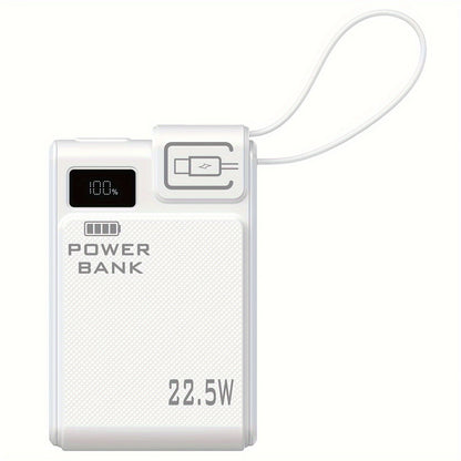 Power Bank 10000mAh 22.5W Fast Charging with Built-in USB-A USB-C Cables – 3 Ports LED Digital Display Portable Charger for iPhone Android Samsung iPad | White Black Green