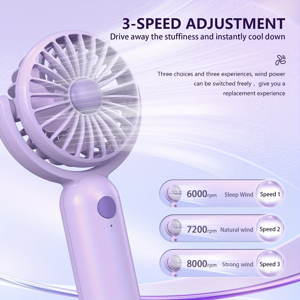 Mini Handheld Fan Set with Pivoting Heads, Three Speeds, USB-C Charging and 3- or 6-Piece Color Packs