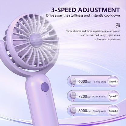 Mini Handheld Fan Set with Pivoting Heads, Three Speeds, USB-C Charging and 3- or 6-Piece Color Packs