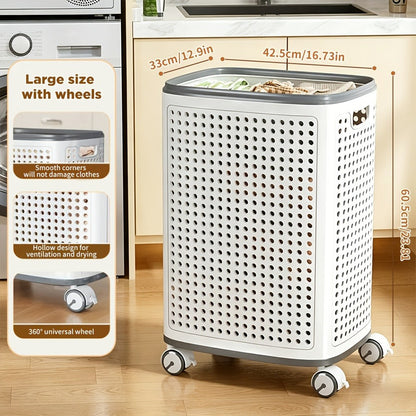 Large Wheeled Laundry Hamper with Foldable Basket, Side Pockets, Lid and Exact Basket-and-Wheels Option