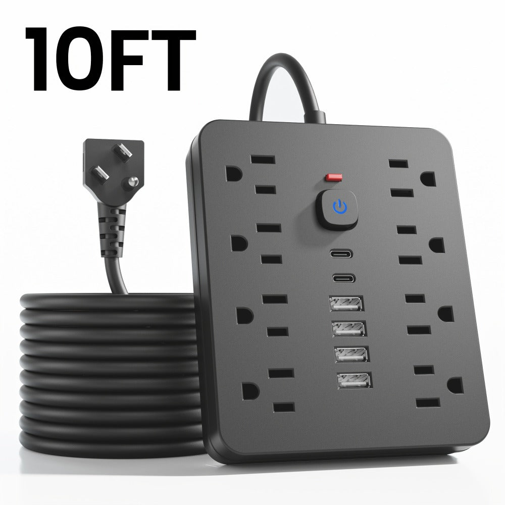 Power Strip 14-in-1 Wall-Mount Model with 8 AC Outlets, 4 USB-A, 2 USB-C and 5- or 10-Foot Flat-Plug Cord