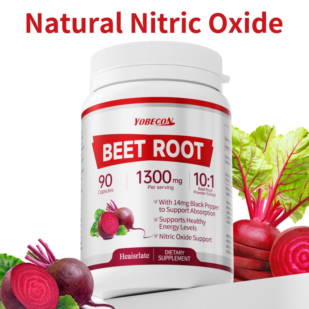 Beet Root Capsules 1300mg High Strength Vegetarian - Natural Nitric Oxide, Blood Flow, Circulation & Energy Support - Plant-Based Antioxidant Supplement for Men & Women - 90 Capsules 3-Month Supply