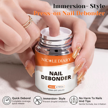Press On Nail Debonder Remover 80ml — Fast 3-5 Second Soak-Off Liquid for False Tips, Rhinestone Glue Remover, No Damage Easy Dissolve, Professional Nail Care Tool for Women Home Salon