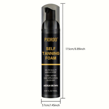Sunless Tanning Mousse Kit 6-Piece Set with Mitt Applicator - Self Tanner Foam 1 Hour Fast Tan No Fake Smell Long Lasting Bronze Glow 3.38oz Gift Set