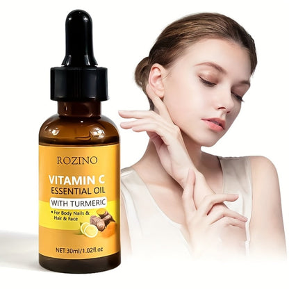 Skincare Set with ROZINO Label, 5 Turmeric and Vitamin C Cream and Serum Items for Face Hands and Feet