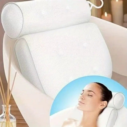 Two-Piece Bathtub Neck and Back Cushion with Six Suction Cups, Hanging Hook and White Mesh Cover