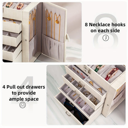 Large Jewelry Box 5-Tier PU Leather Organizer with Lock & Mirror – Storage Case for Bracelets, Earrings, Rings & Necklaces