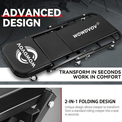 Mechanic Creeper 3-in-1 Z-Shape – 500 lb Capacity Foldable Garage Repair Stool, Lying Sitting Leaning Rolling Creeper with 6 Wheel Rollers for Auto Repair