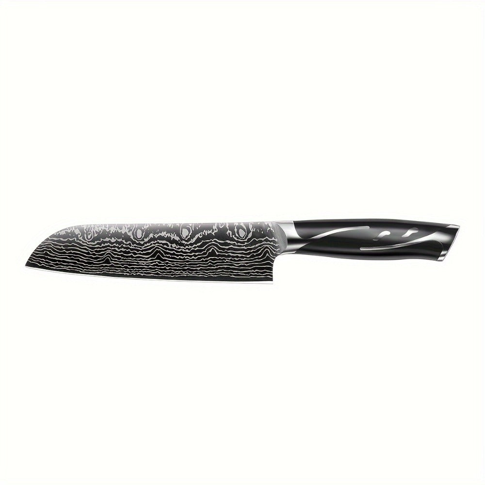 Kitchen Knife Set 7-Piece Damascus Pattern Stainless Steel with Universal Knife Block Holder – Chef Knife, Fruit Knife & Safety Knives Included, Non-Slip Handle