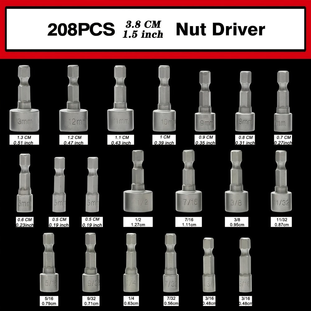 208-Piece Screwdriver Bit Set Impact Driver Kit - S2 Steel Torx Phillips Square Hex Nut Driver with Toolbox for Drill Power Tool DIY Auto Repair