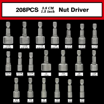 208-Piece Screwdriver Bit Set Impact Driver Kit - S2 Steel Torx Phillips Square Hex Nut Driver with Toolbox for Drill Power Tool DIY Auto Repair