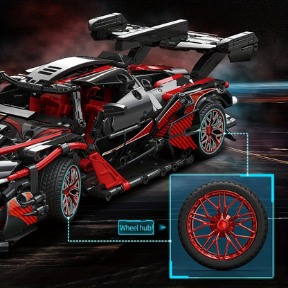 1:14 Scale Black and Red Sports Car Building Block Model Kit with 1,391 Pieces, Model MY88301