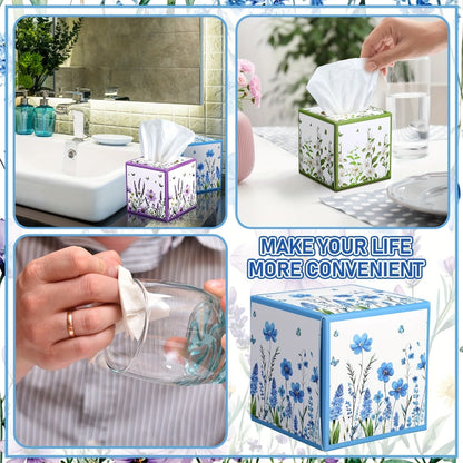 12-Pack Cube Facial Tissue Boxes with 600 Total Three-Ply Sheets and Assorted Floral Designs for Home or Office