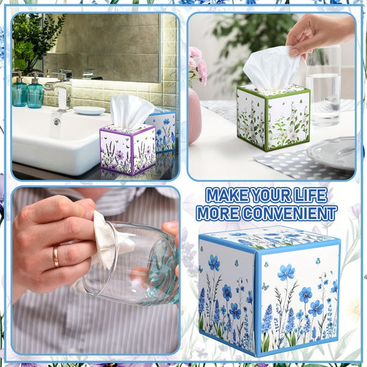 Facial Tissues Cube Box 12 Pack 3-Ply 600 Sheets Soft Bulk Tissue Boxes Flower Design for Bedroom Car Office Desk Spring Summer Home Decor Small Square Tissue Box Set