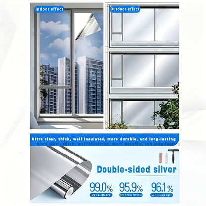 One Way Window Film Static Cling No Glue UV Blocking Heat Control Reflective Mirror Film for Home Office Bathroom