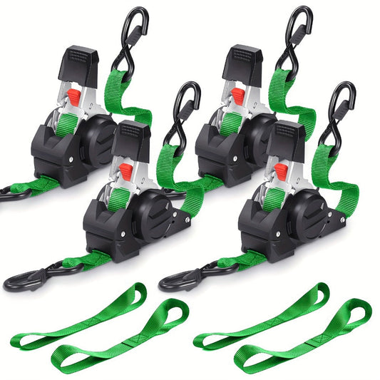 Retractable Ratchet Straps with Extension Strap – Heavy Duty Auto Self-Retracting Tie Down Cargo Straps for Truck Trailer Motorcycle Moving & Appliances