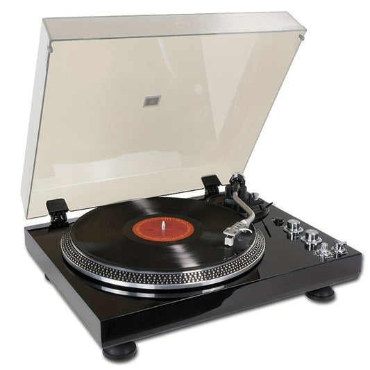 Vintage Belt-Driven Record Player Turntable for Vinyl Records, Built-in Phono Preamp, 33/45 RPM, Aluminum Platter, RCA Output, Piano High Gloss Black, LP Vinyl Player for Home Audio