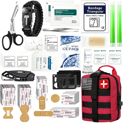 258-Piece Outdoor Tool and First Aid Supply Kit with Five Color-Labeled Molle Pouch Options