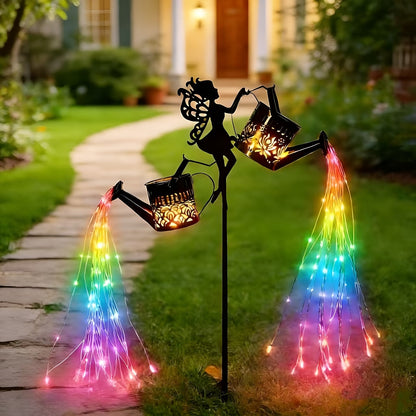 Solar Garden Lights Fairy Waterfall Statue with Multicolor String Lights and Ground-Stake Installation