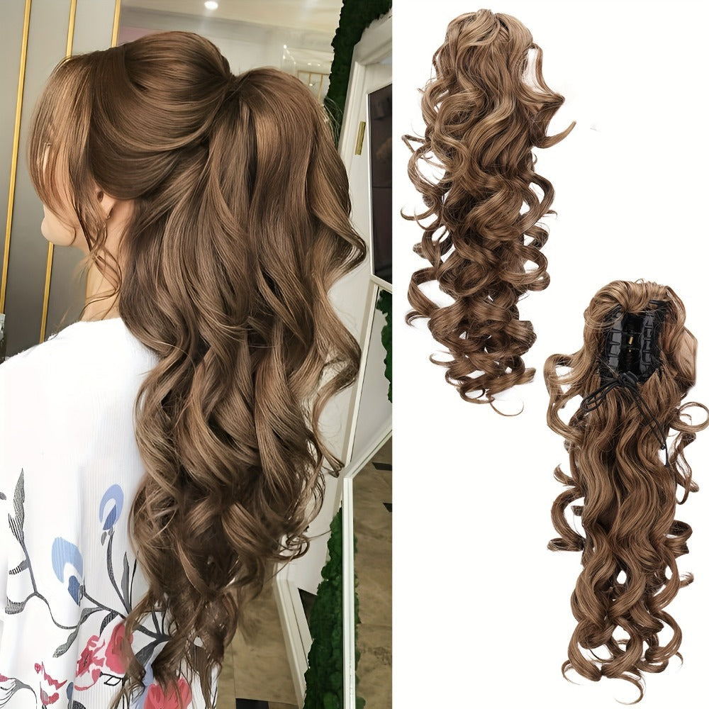 16-Inch Curly Claw Clip Ponytail Extension in Five Brown, Golden and Light Gray Color Options