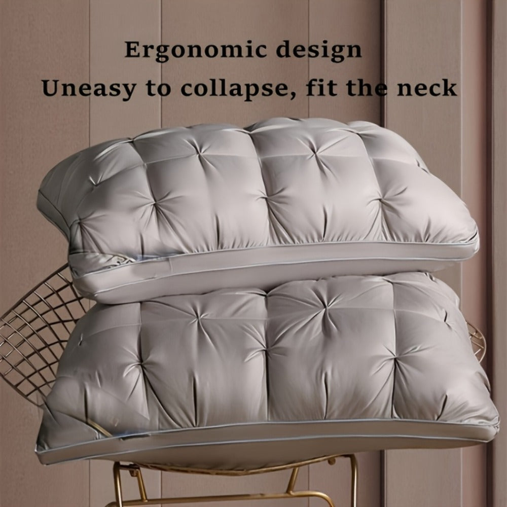 Pillow Set in 2 or 4 Pieces with Quilted Square Profile, Polyester Fill and White or Gray Covers