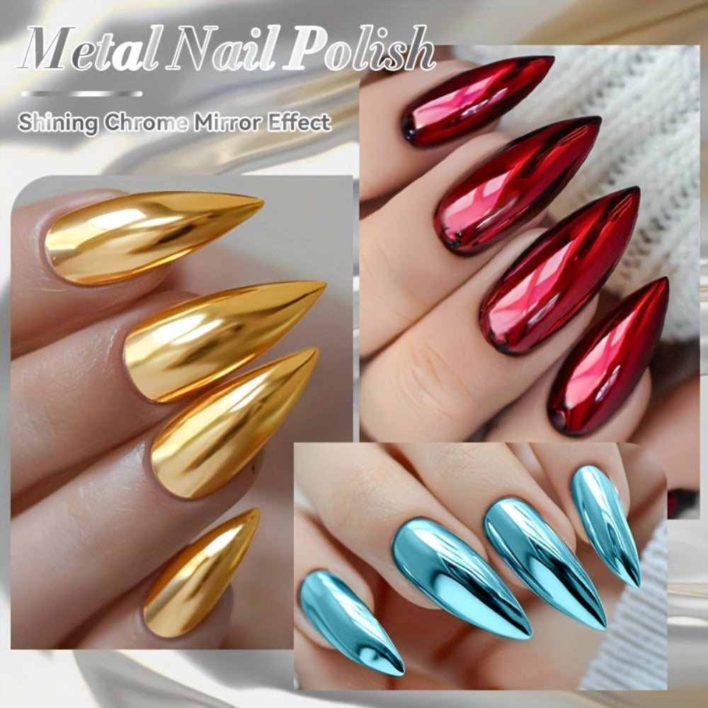Eight-Piece Metallic Nail Polish Set with JS01–JS08 Mirror-Color Shades in 0.24 oz Glass Bottles
