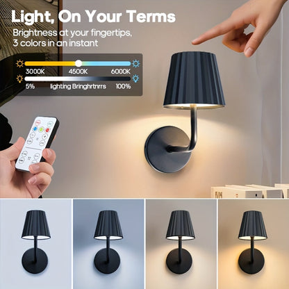 LED Wall Sconce Touch Dimmable Remote Control USB Powered Battery Backup 3 Color Temperatures Timer Easy Install for Bedroom Living Room Hallway Low Voltage No Wiring 1pc or 2pcs