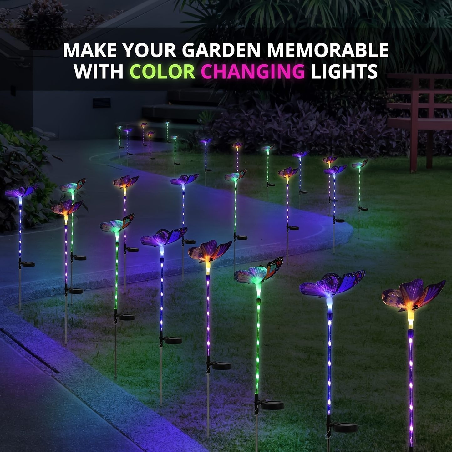 Solar Garden Lights Butterfly Stakes with Color-Changing LEDs in 3- or 6-Pack Sets for Lawn Decor