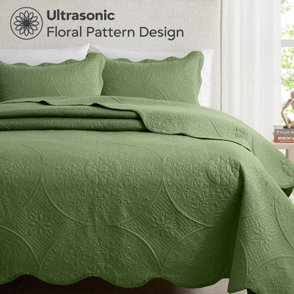 Quilted Bedspread Set 3 Piece – Soft Floral Coverlet with Pillow Shams, Lightweight Breathable Quilt for Bedroom & Guest Room, All Season Bed Cover