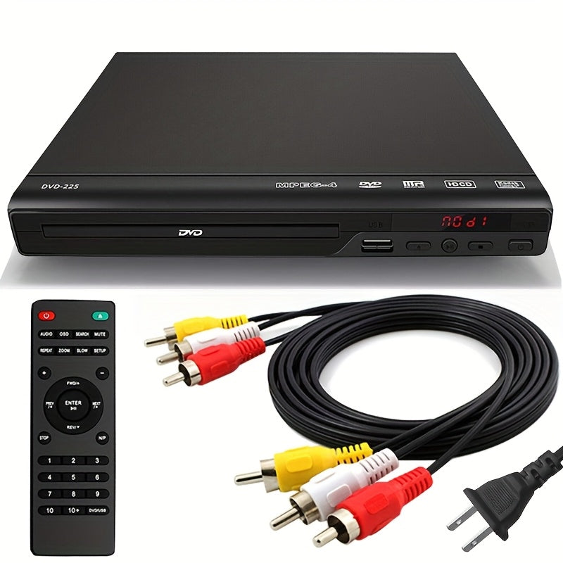 All Regions Free DVD Player with AV & Coaxial Output for Older TVs – 720P HD, USB Port, Remote Control, Plays DVD SVCD VCD CD-R MP3, No HDMI Compact Home Theater Player, US Plug, Black