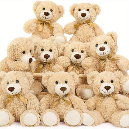 Stuffed Animal Mini Teddy Bear Set of Eight in Khaki Beige for Party Favors, Gift Bags and Events