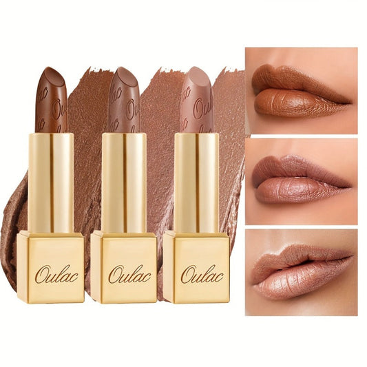 Metallic Lipstick Set 3 Pcs 24-Hour Smudge-Proof Transfer-Resistant Glossy Finish Full Coverage Long Lasting Lip Color Makeup Gift Set for Women 12.9G Each