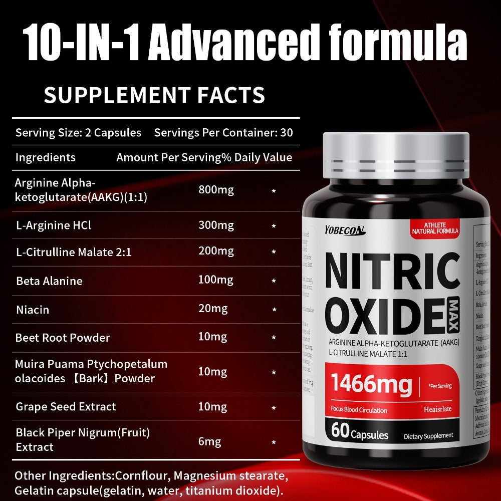 Nitric Oxide Supplement for Men — 800mg AAKG L-Arginine L-Citrulline Beetroot Capsules | Natural Energy & Focus Formula | Third-Party Tested Male Health Support