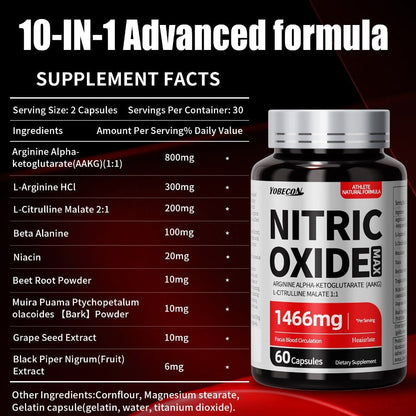 Nitric Oxide Supplement for Men — 800mg AAKG L-Arginine L-Citrulline Beetroot Capsules | Natural Energy & Focus Formula | Third-Party Tested Male Health Support