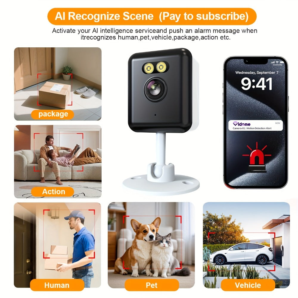 Indoor Security Camera 2-Pack with 3MP Video, Color Night Vision, Two-Way Audio and 2.4GHz WiFi