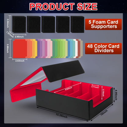 Five-Row Trading Card Storage Box with 48 Dividers, Five Foam Supports and 3200+ or 4000+ Capacity Options
