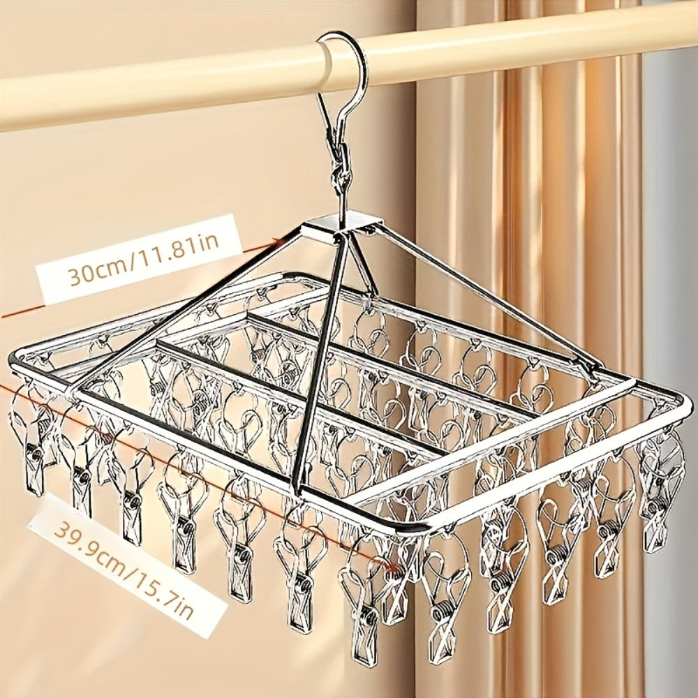 Stainless Steel Hanging Laundry Drying Rack with Square or Round Frame and 30, 40 or 50 Garment Clips