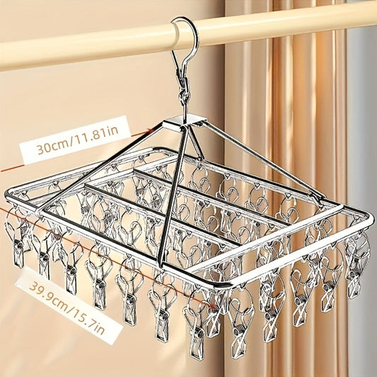 Clothes Drying Rack with Clips Stainless Steel Laundry Hanger Windproof Skidproof Multi-Clip Sock Underwear Dryer for Home Bedroom Balcony – 30/40/50 Clips