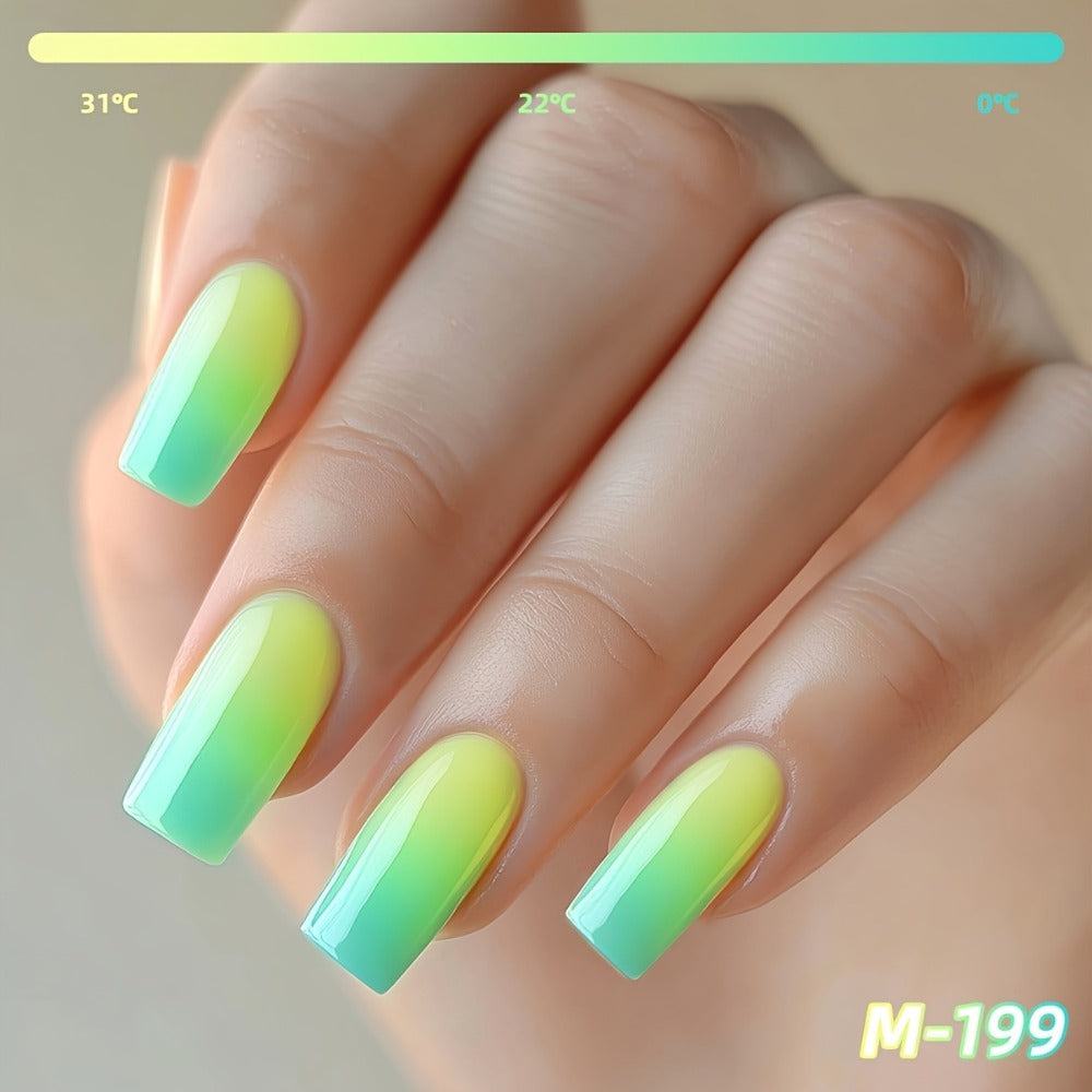 Gel Nail Polish Thermal 6-Color Set with Heat-Reactive Glitter, Frame Bottles and UV/LED Cure