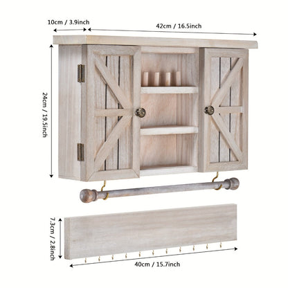 Wall-Mounted Wood Jewelry Organizer – Rustic Hanging Display Shelf with Removable Bracelet Rod & Hooks for Necklaces, Rings & Bracelets, Space-Saving Dressing Room Decor