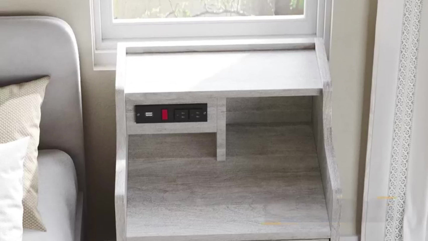 Nightstand 3-Drawer Hutch with Two AC Outlets, Two USB Ports and Gray or White Bedroom Finish