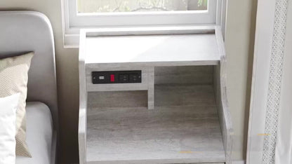 Nightstand 3-Drawer Hutch with Two AC Outlets, Two USB Ports and Gray or White Bedroom Finish