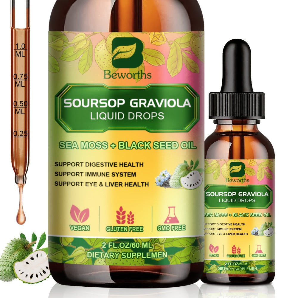 [8-IN-1 Soursop Drops] 1/3 Bottles 8-IN-1 Soursop Liquid Drops, Graviola Leaf & Fruit Complex Supplement With Sea Moss,Black Seed Oil,Elderberry,Burdock Root,Tumeric, Gluten-Free,Serene Herbs Soursop Bitters,Serene Soursop For Daily Health & Wellness